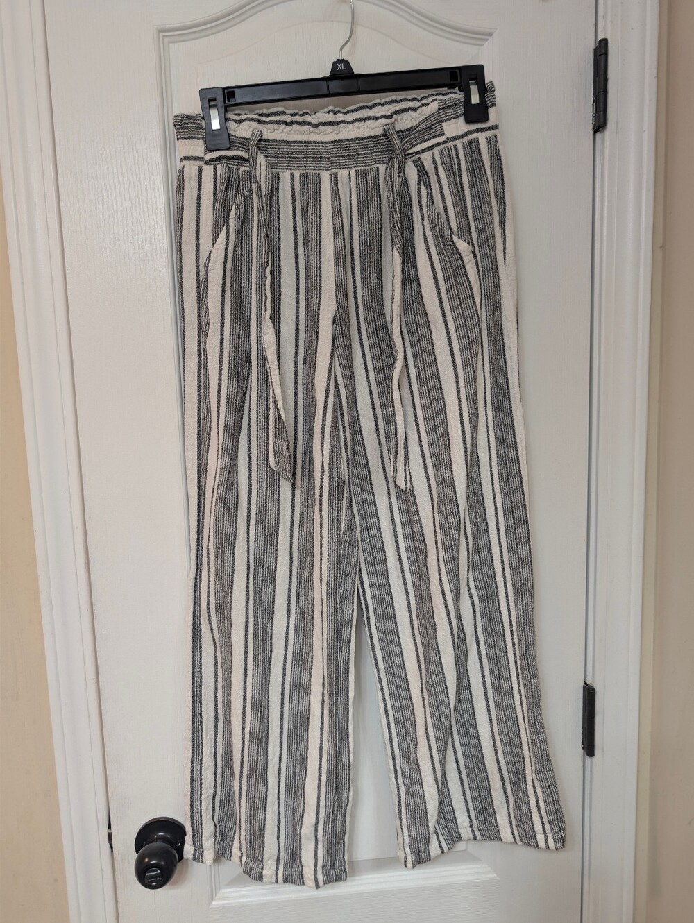 Rewind Striped Linen Blend Wide-Leg Paper Bag Pants - Black & White - Picture 3 of 14
